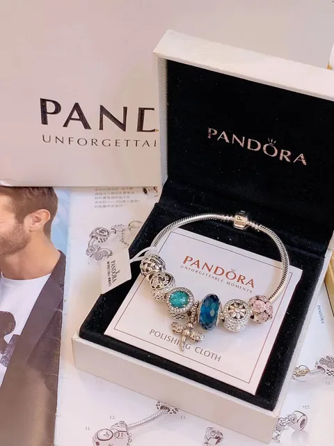 Pandora Snake Chain Bracelet Multi-Charm with Dragonfly and Gem Charms