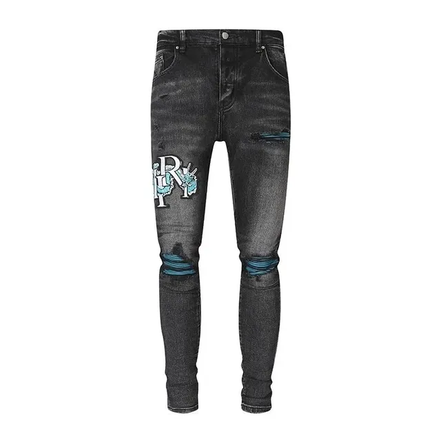Rhude Rhuigi Logo Jeans Distressed with Embroidered Logo