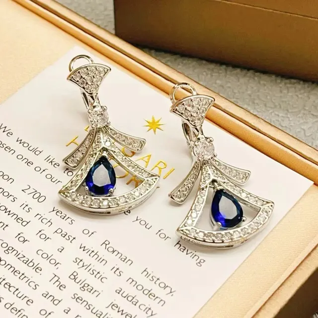 Bulgari Serpenti Earrings Pave Diamond with Blue Sapphire