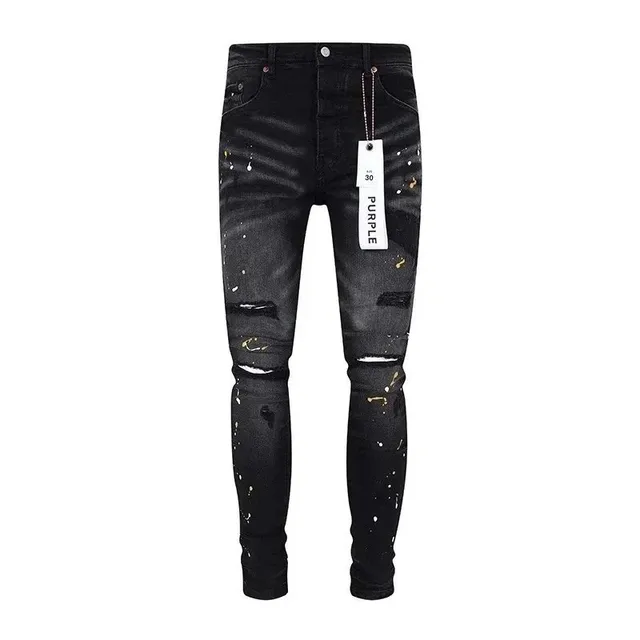 Purple Brand Distressed Slim Fit Jeans Paint Splatter