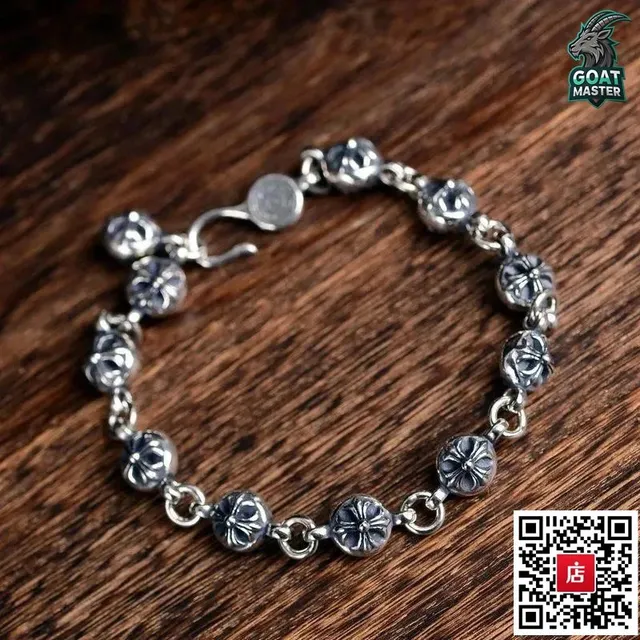 Chrome Hearts Cross Link Bracelet Floral Bead
