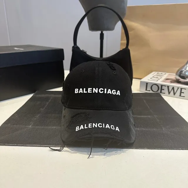 Balenciaga Distressed Logo Cap Black with White Embroidery