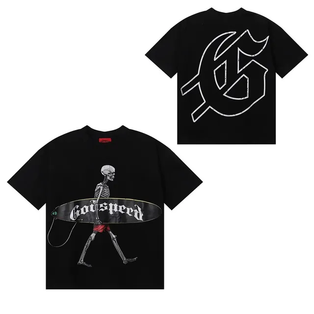 Godspeed Skeleton Surfboard Tee Black with White Graphic