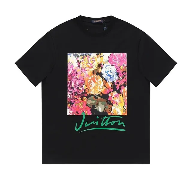 Louis Vuitton Floral Print T-Shirt Multicolor Roses with Green Signature