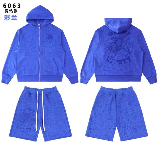 Perforated Hoodie and Shorts Set Saint Laurent Lion Print