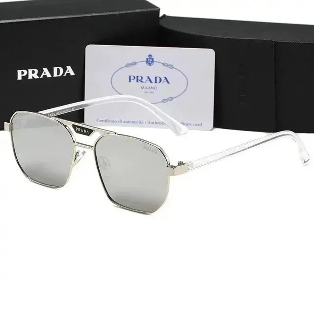 Prada Aviator Sunglasses Clear Frame Silver Mirror Lens