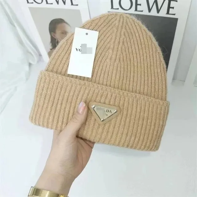 Prada Ribbed Beanie Triangle Logo