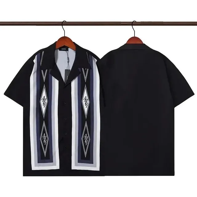 Amiri Camp Collar Shirt Diamond Logo Stripe