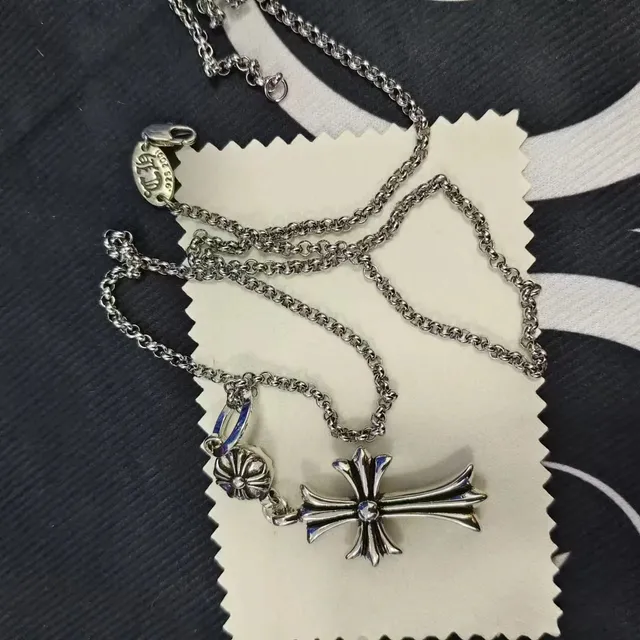 Chrome Hearts Cross Pendant Necklace Classic Cross with Blue Enamel