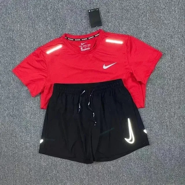 Nike Running Tee and Shorts Set Reflective