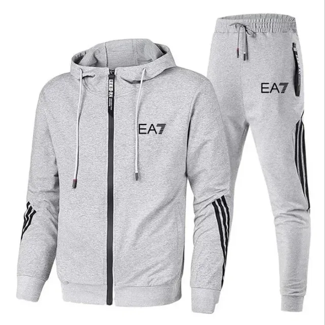 Emporio Armani EA7 Tracksuit Heather Grey with Black Stripes