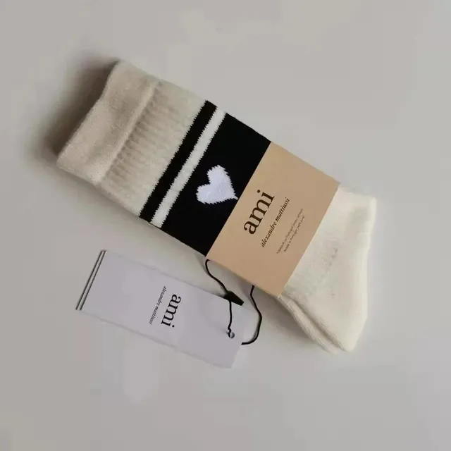 AMI Paris Heart Socks Black Stripe with White Heart