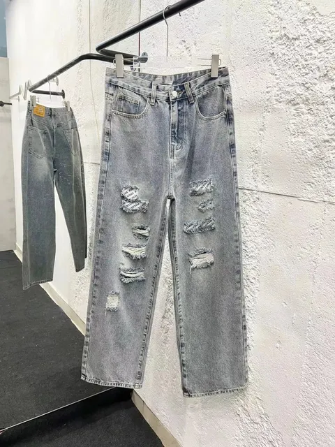 Balenciaga Distressed Jeans Ripped with Logo Tape
