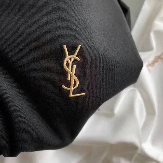 Saint Laurent Logo Embroidered Tee Gold YSL Monogram