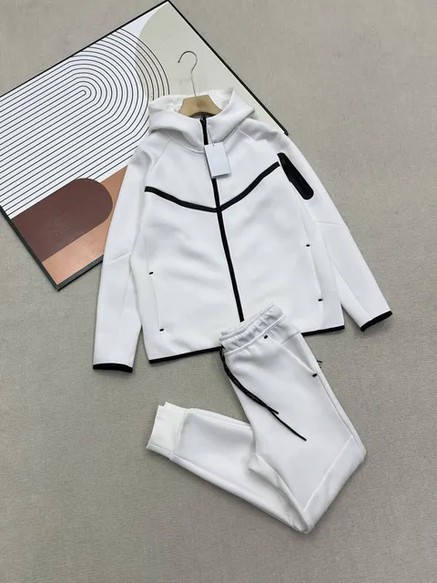 Nike Tech Fleece Hoodie and Joggers White with Black Trim