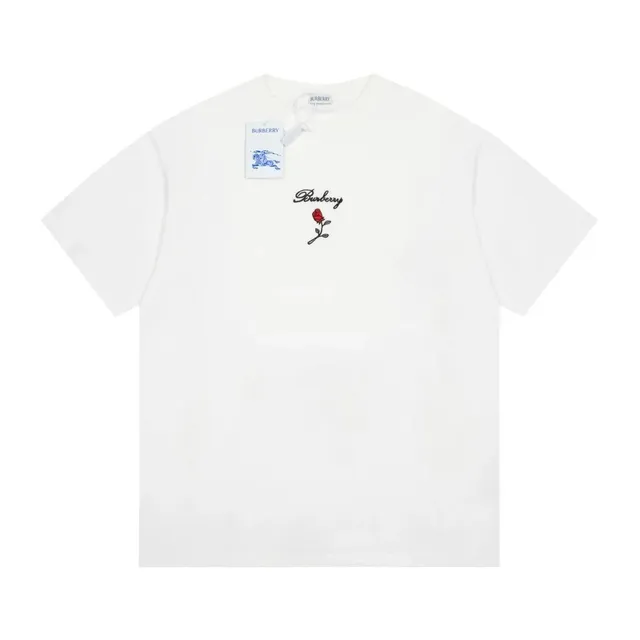 Burberry Rose Embroidered T-Shirt White with Red Rose