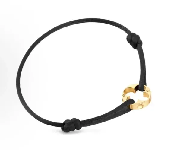 Louis Vuitton Monogram Bracelet Black Cord with Gold Charm