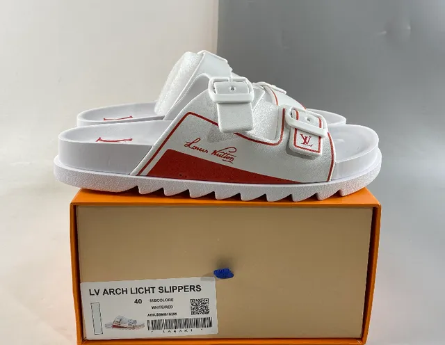 Louis Vuitton Arch Licht Slippers White with Red Accents