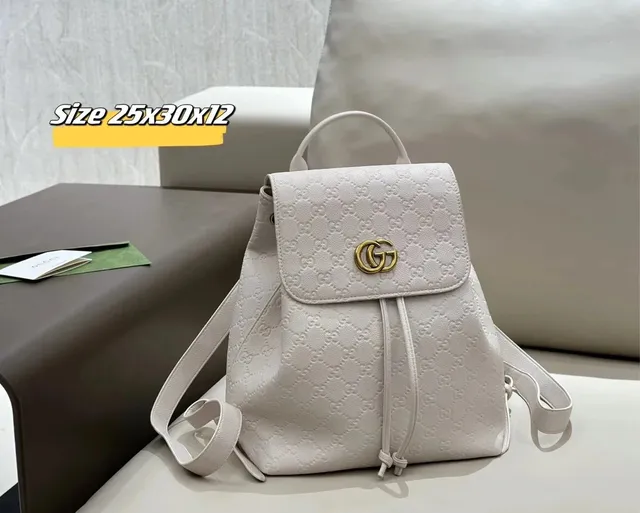 Gucci GG Marmont Backpack White Embossed Leather