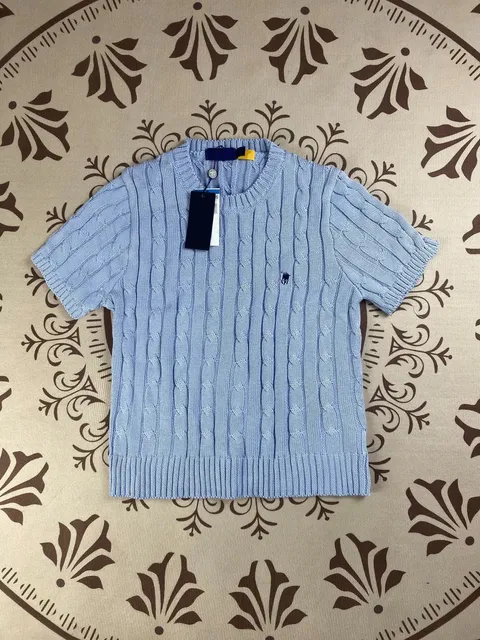 Polo Ralph Lauren Cable Knit Short-Sleeve Top Light Blue
