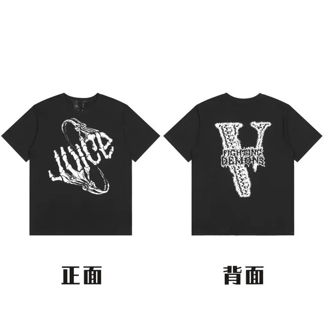 Vlone Graphic T-Shirt Skeleton Hand and V Logo Print