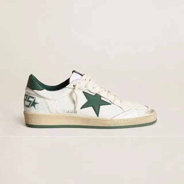 Golden Goose Superstar Distressed White with Green Star