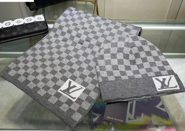 Louis Vuitton Checkered Scarf and Beanie Set