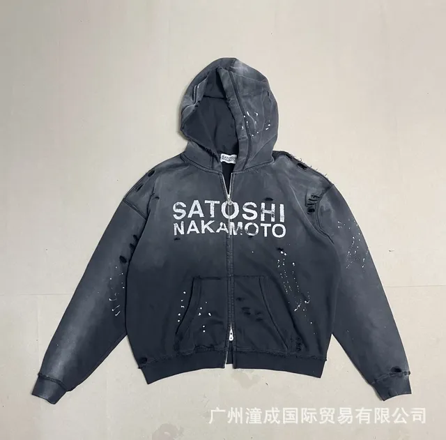 Yohji Yamamoto Zip-Up Hoodie Distressed Paint-Splatter