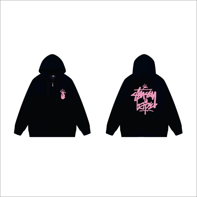 Stüssy Zip-Up Hoodie Bape Crown Logo
