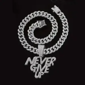 Chrome Hearts Curb Chain Necklace Never Give Up Pendant