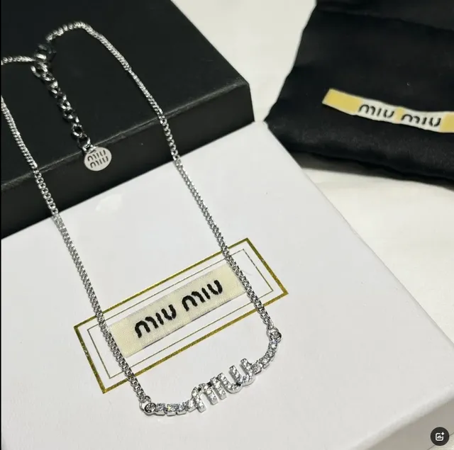 Miu Miu Logo Chain Necklace Crystal-Embellished