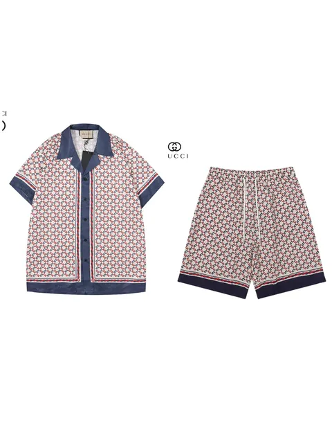 Gucci GG Print Silk Set Navy Trim