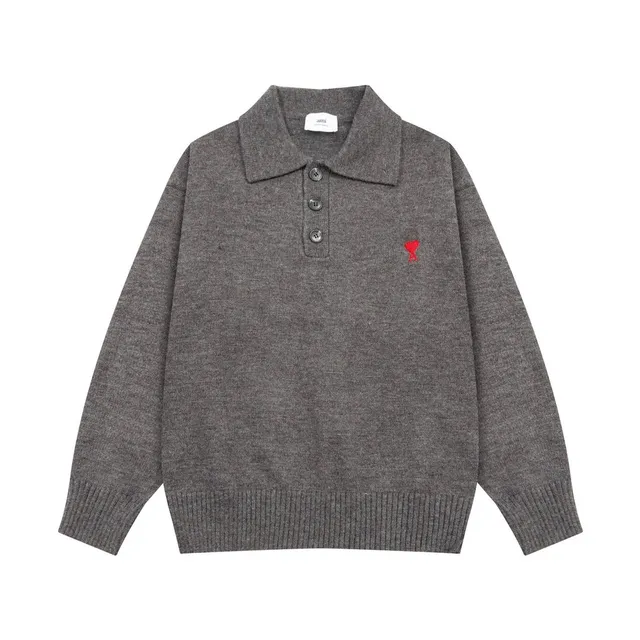 AMI Paris Polo Knit Sweater Heart Embroidery