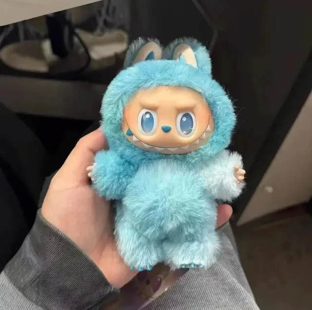 Labubu Plush Figure Furry Blue Hooded