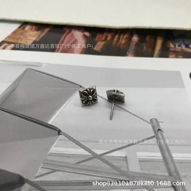 Chrome Hearts Square Cross Stud Earring Antique Silver