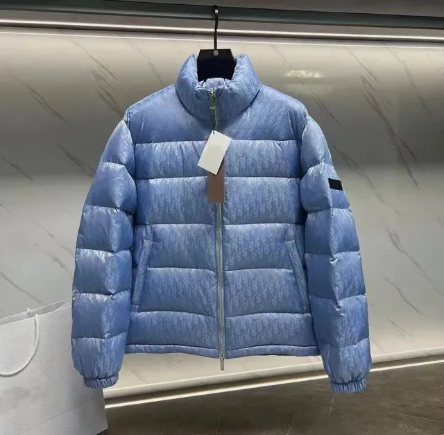 Dior Puffer Jacket Oblique Logo Light Blue
