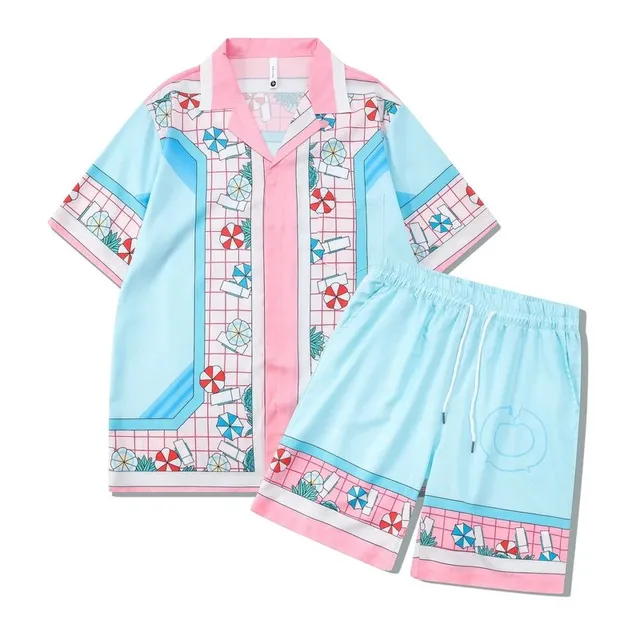 Chanel Camp Collar Shirt and Shorts Set Beach Print