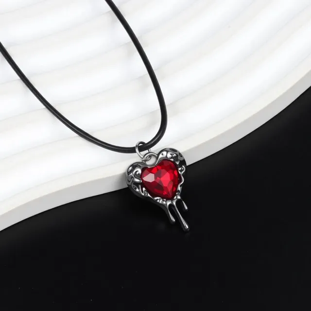 Chrome Hearts Heart Pendant Necklace Dripping Heart with Red Crystal