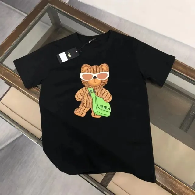 Fendi Bear Graphic Tee Knit Bear with Sunglasses and Bag