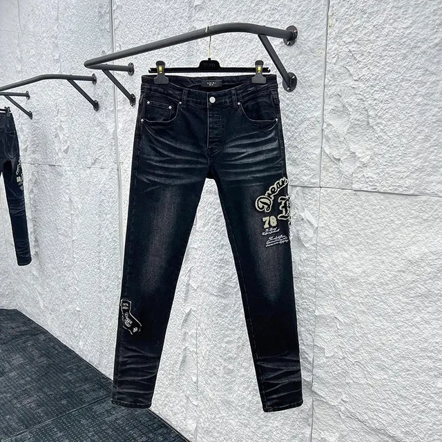 Amiri Distressed Slim Fit Jeans Embroidered Logo
