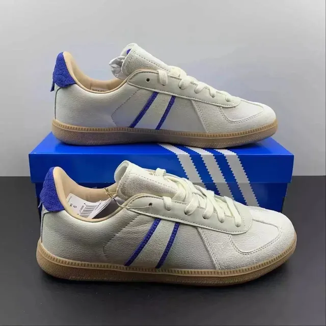 Adidas Samba White with Blue Stripes