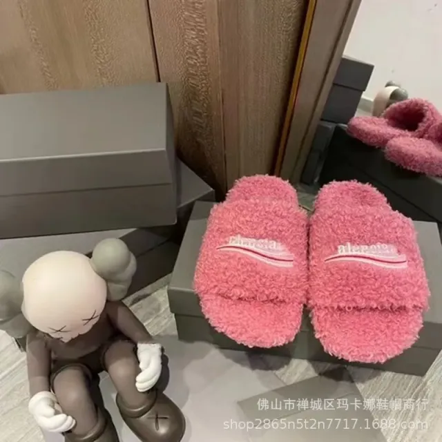 Balenciaga Fluffy Slide Pink with Logo Strap
