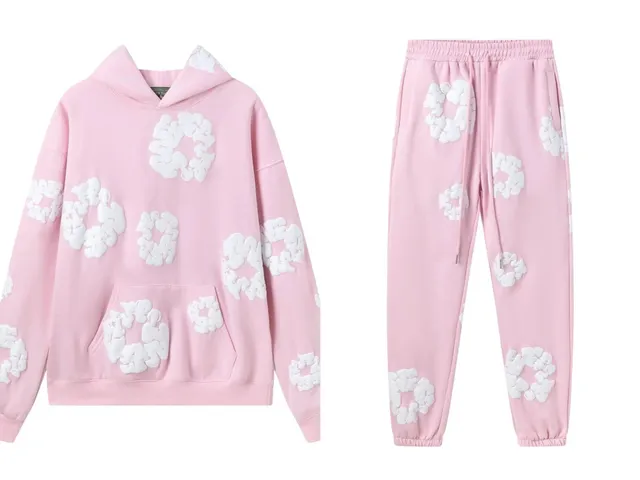 Broken Planet Cloud Logo Hoodie and Joggers Set Pink with White 3D Cloud Print