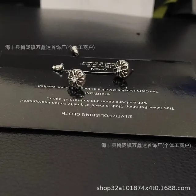 Chrome Hearts Cross Stud Earrings Silver with Clear Stone