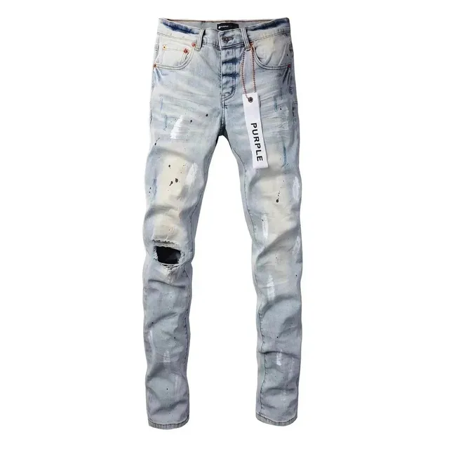 Purple Brand Distressed Slim Fit Jeans Paint-Splatter Ripped