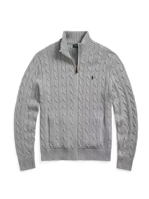Polo Ralph Lauren Cable Knit Zip-Up Sweater Heather Grey