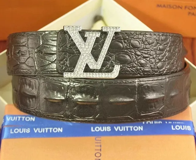 Louis Vuitton LV Belt Crocodile Embossed with Crystal Buckle