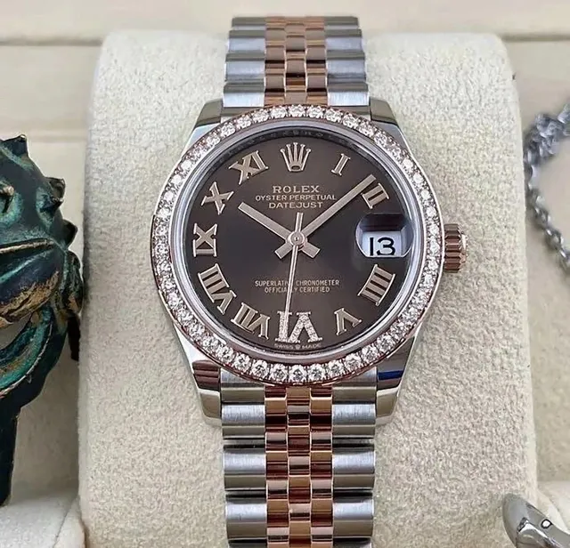 Rolex Oyster Perpetual Datejust Diamond Bezel Brown Dial