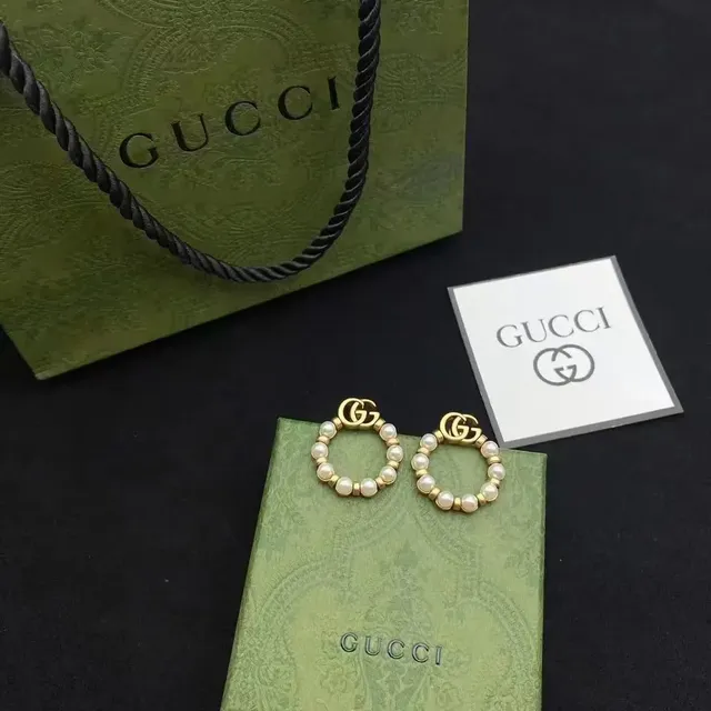 Gucci Double G Hoop Earrings Pearl-Embellished