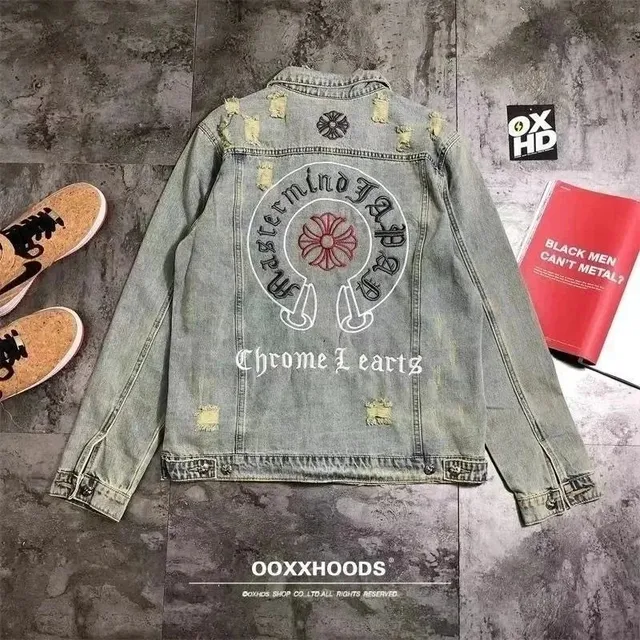 Chrome Hearts Denim Jacket Distressed Cross Logo